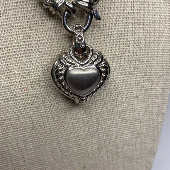 Judith Ripka Sterling Silver leather cord heart Diamonique necklace - Picture 4 of 6